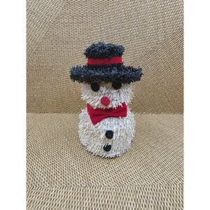 Christmas Tinsel Snowman Hat Scarf 8in Vintage Holiday Table‎ Decor Nostalgia
